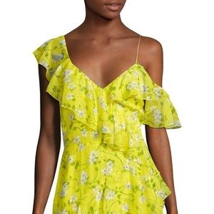 Alice and Olivia yellow floral ruffle dress